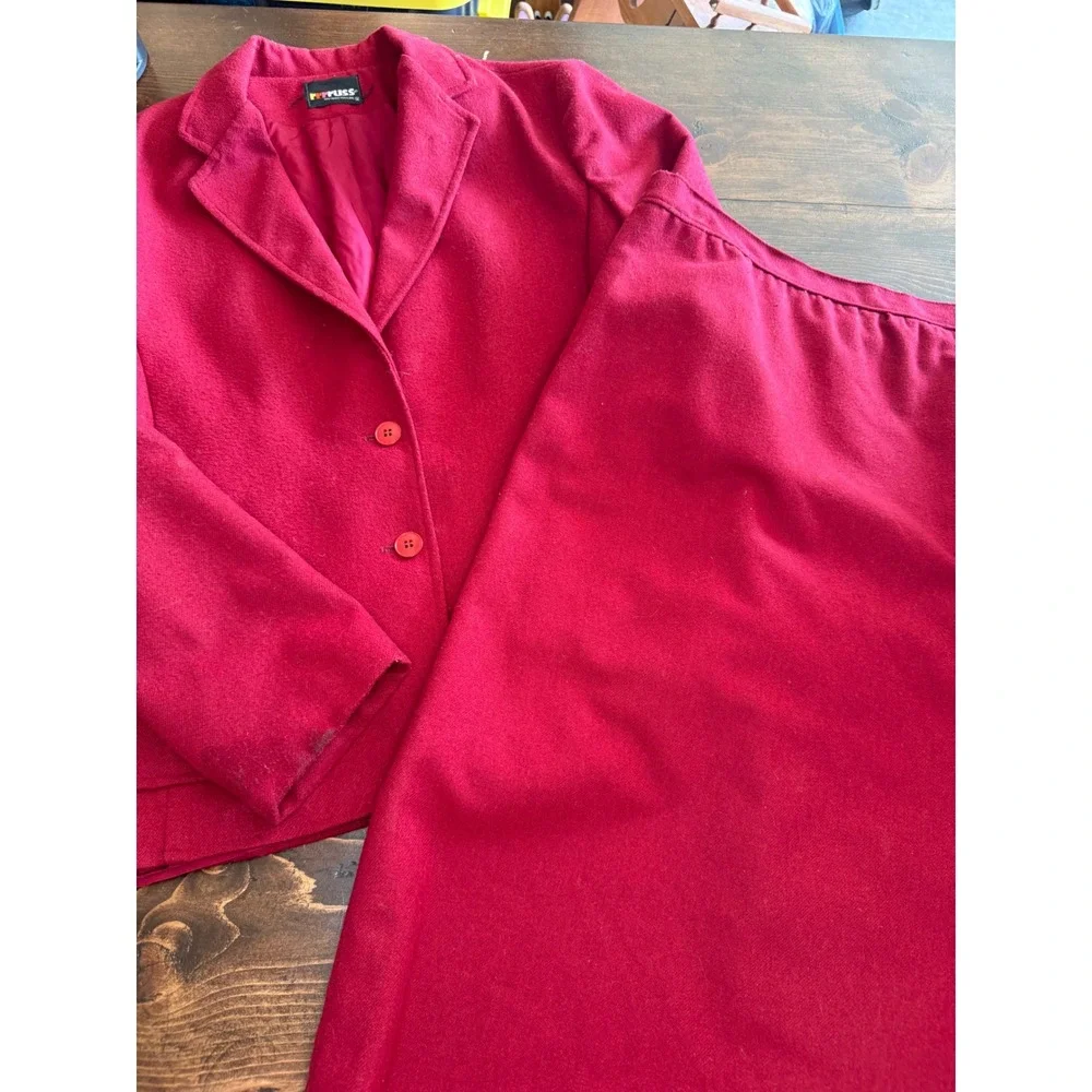 Vintage Russ Togs Red Skirt Suit Blazer Midi Pencil Skirt 2 Piece Set Womens